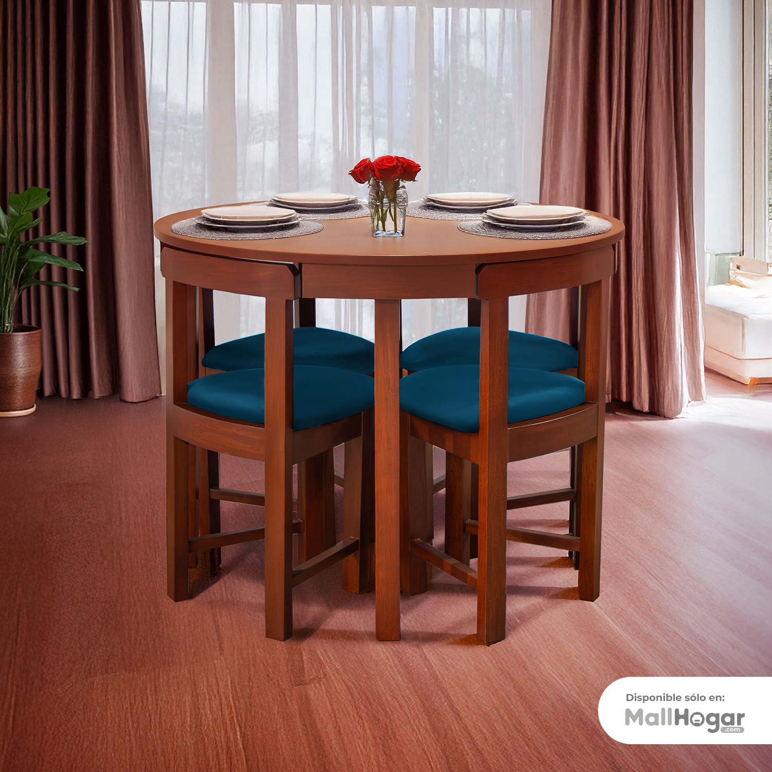Juego de comedor Anabella 4 Sillas - Cobalto