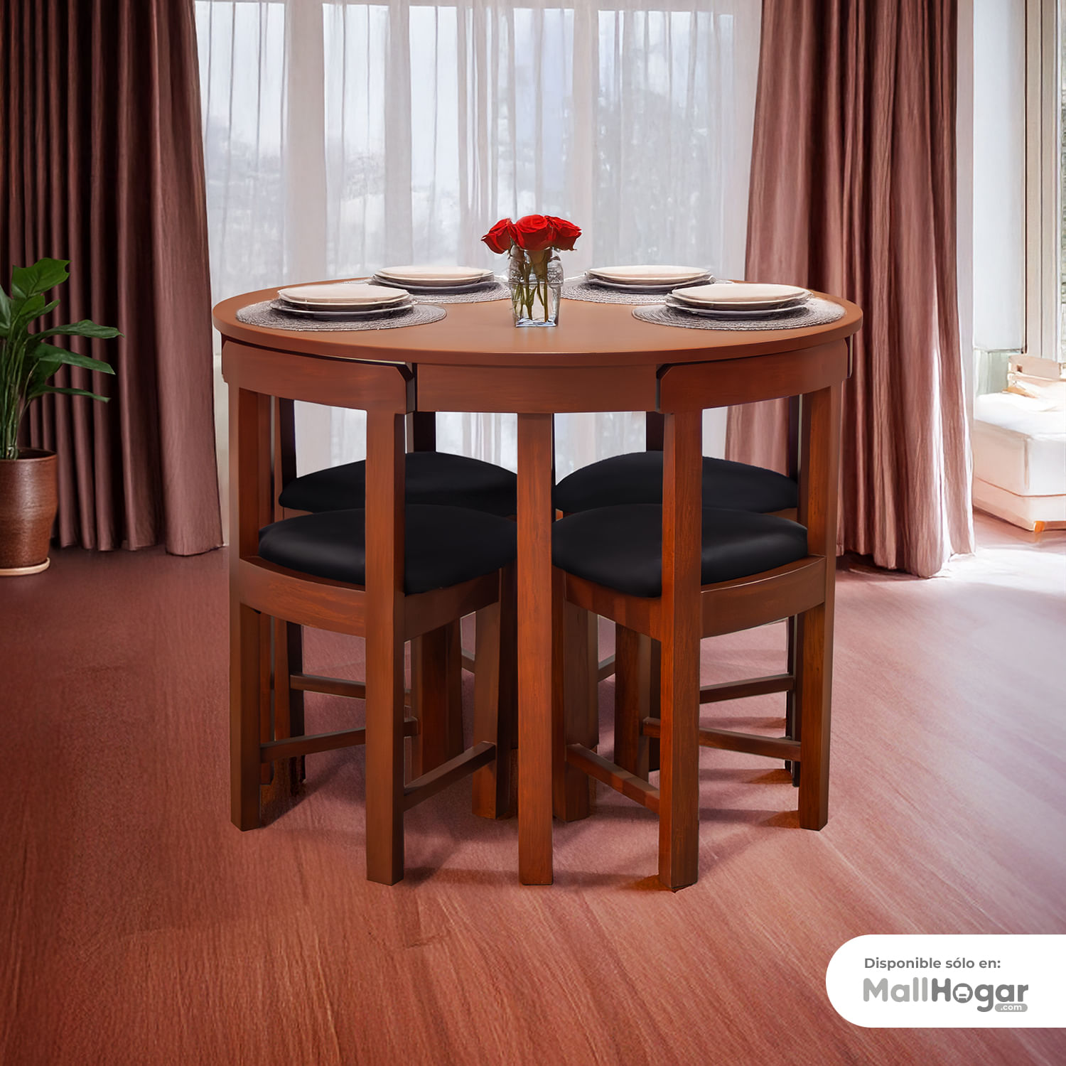 Juego de comedor Anabella 4 Sillas - Negro