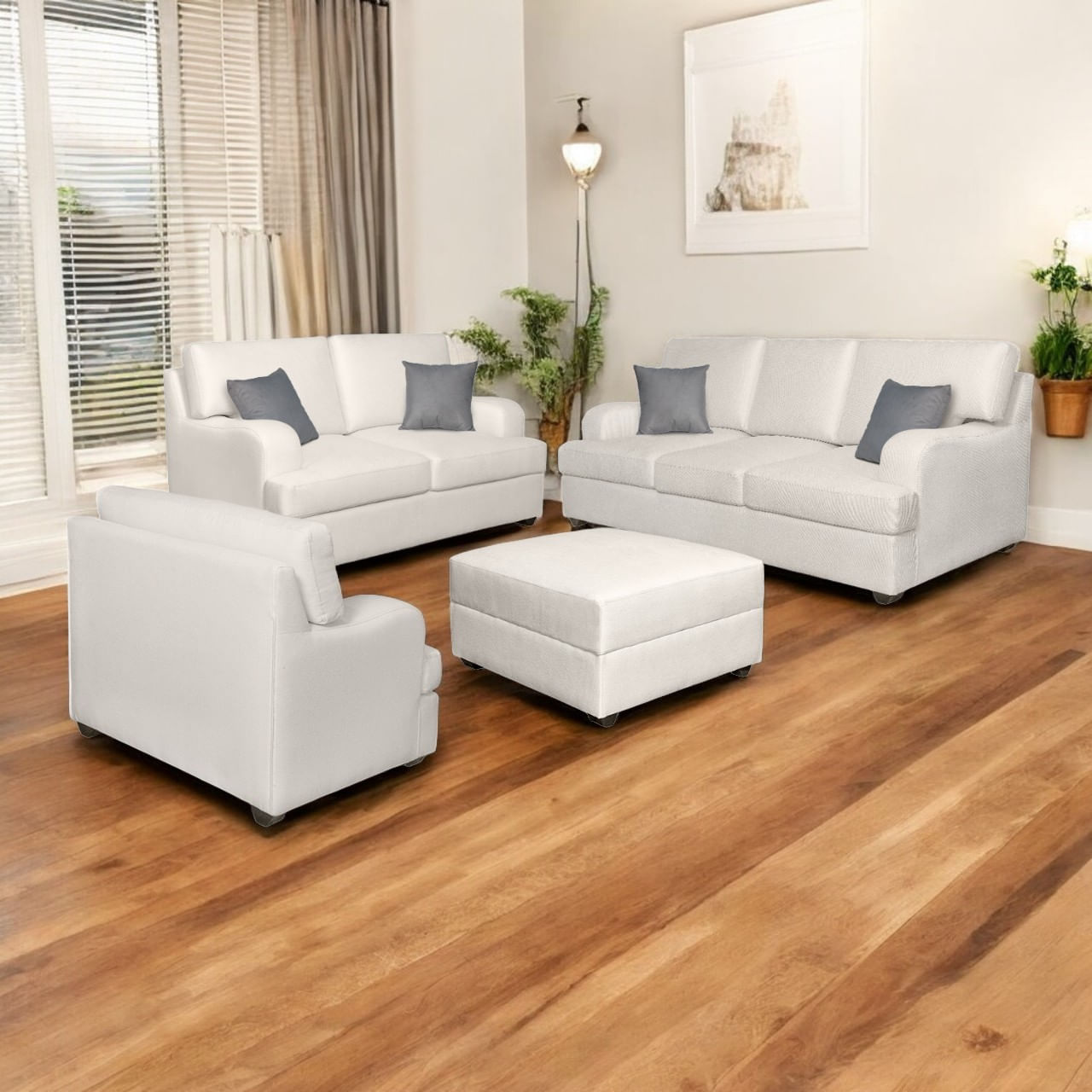 Juego de Sala Athina 3-2-1 + Banqueta - Ivory