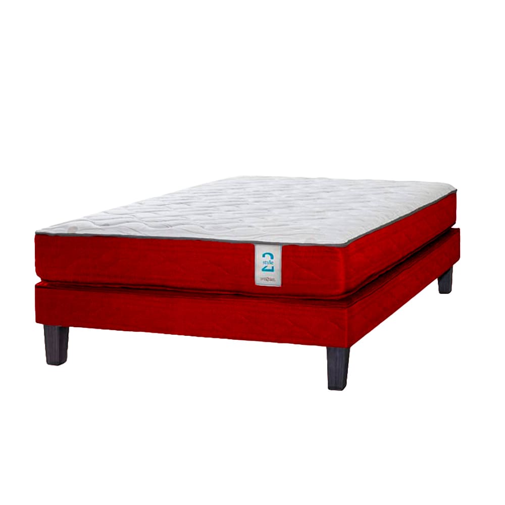Box Tarmia + Colchón Style 2 2 Plazas - Rojo Cardenal