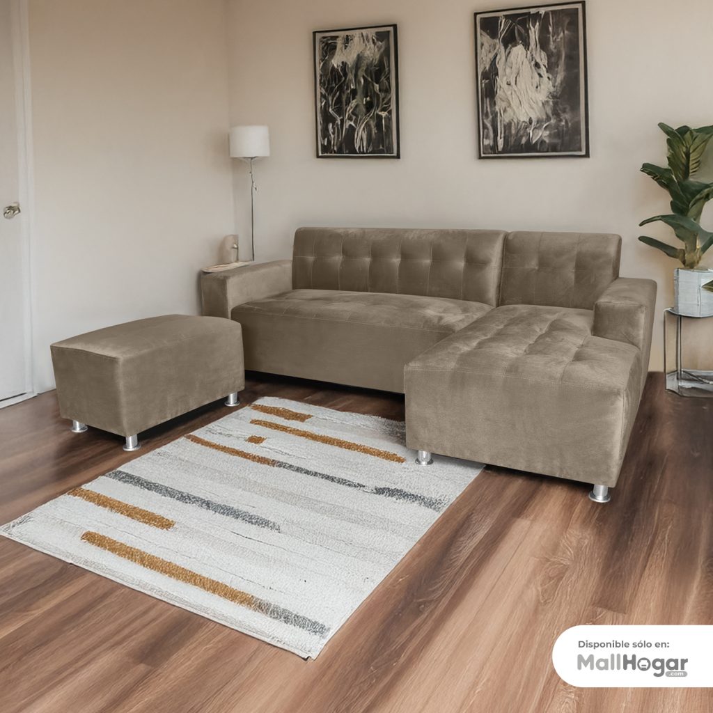 Seccional Londres Derecho + Banqueta – Beige Oscuro