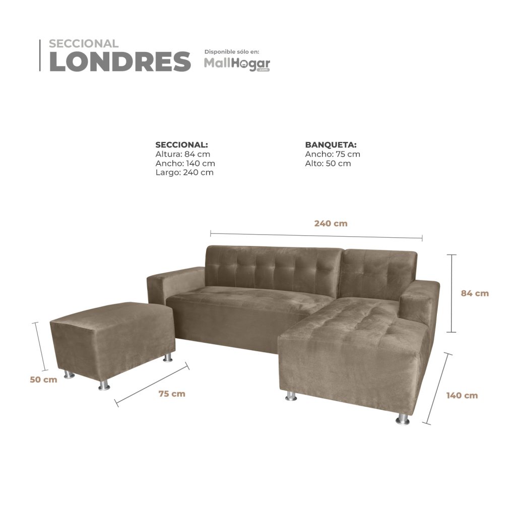 Seccional Londres Derecho + Banqueta – Beige Oscuro