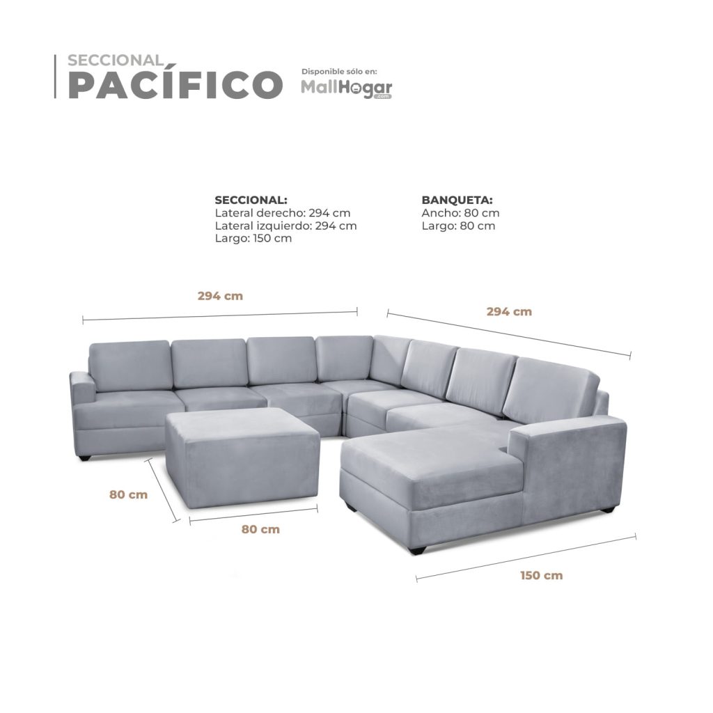 Seccional Pacífico Derecho + Banqueta – Gris Plata