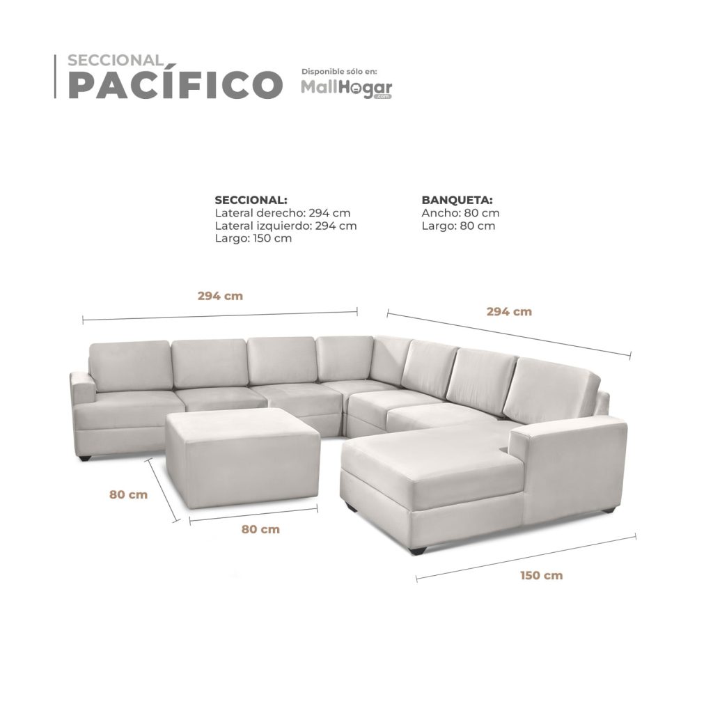 Seccional Pacífico Derecho + Banqueta – Ivory