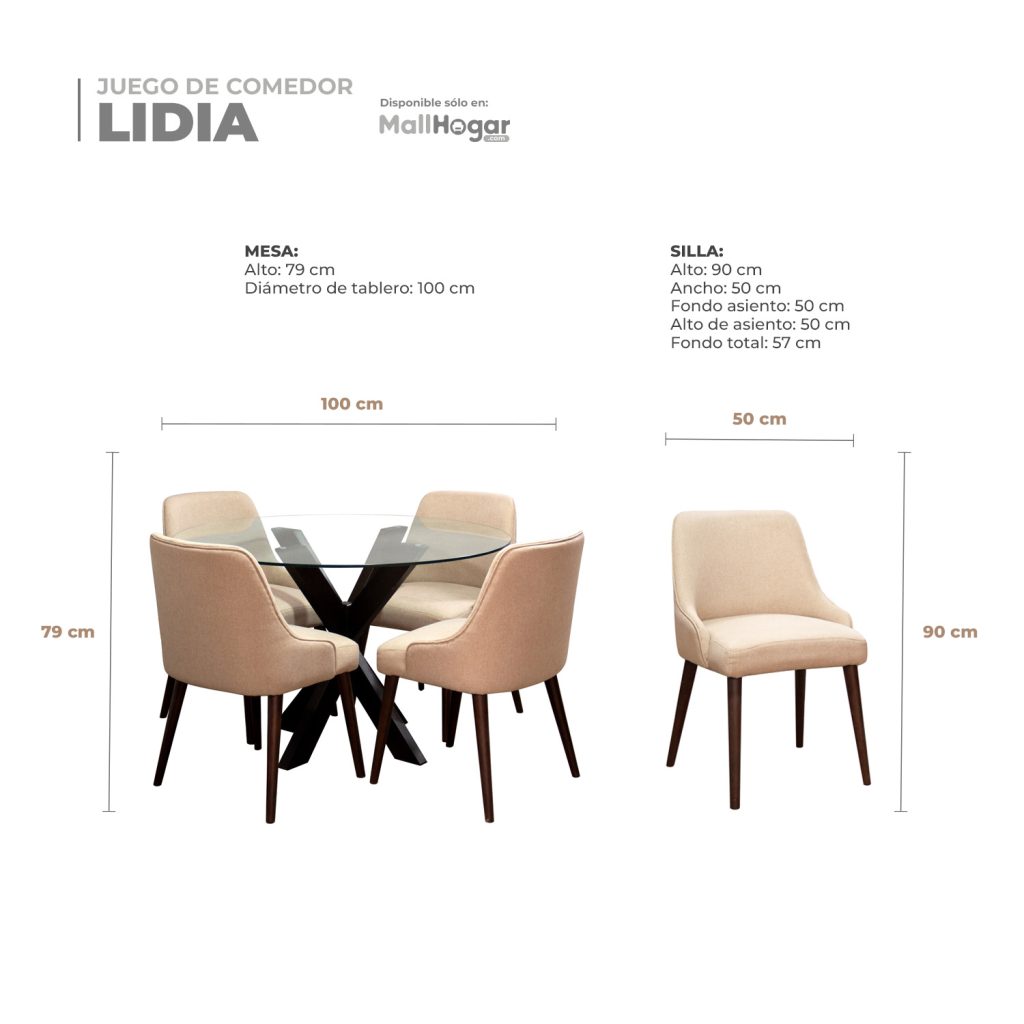 Juego de comedor Lidia 4 Sillas – Beige Oscuro