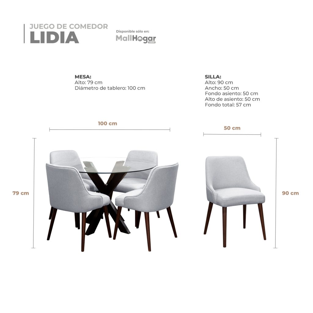 Juego de comedor Lidia 4 Sillas – Gris Plata