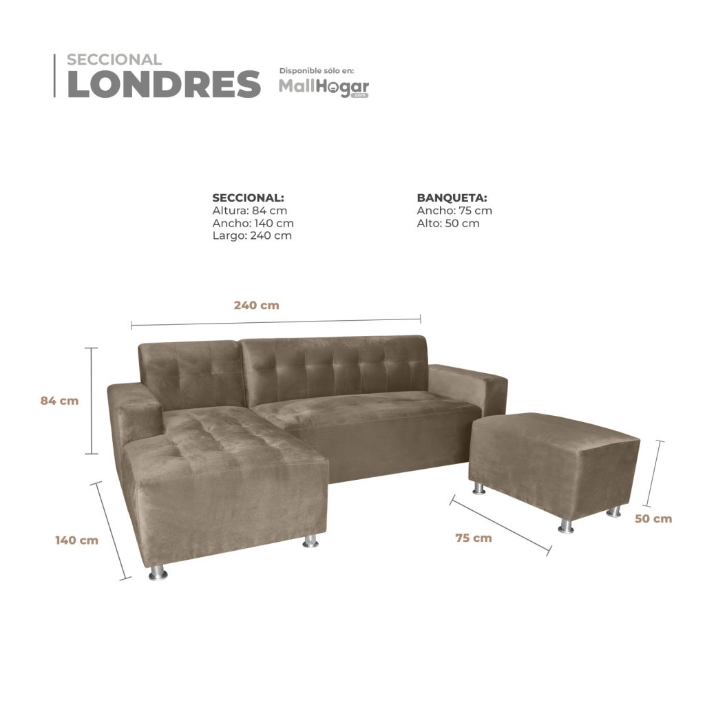 Seccional Londres Izquierdo + Banqueta – Beige Oscuro