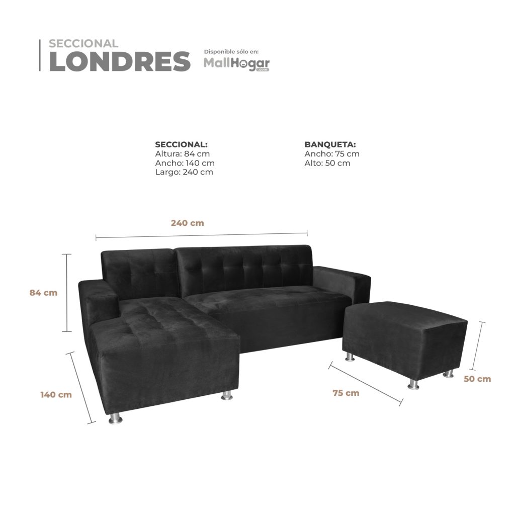 Seccional Londres Izquierdo + Banqueta – Negro