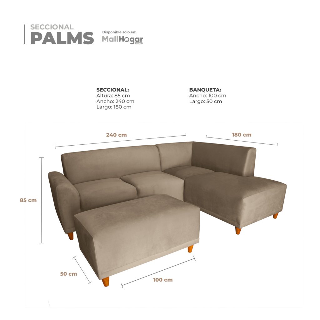 Seccional Palms Derecho + Banqueta – Beige oscuro