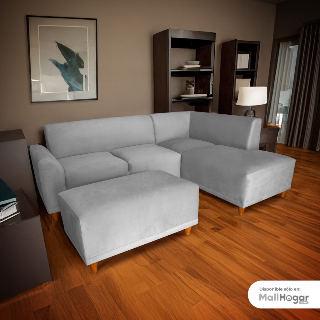 Seccional Palms Derecho + Banqueta – Gris Plata