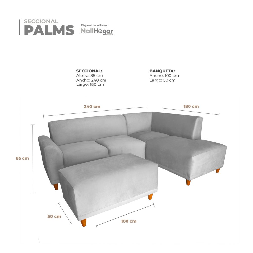 Seccional Palms Derecho + Banqueta – Gris Plata