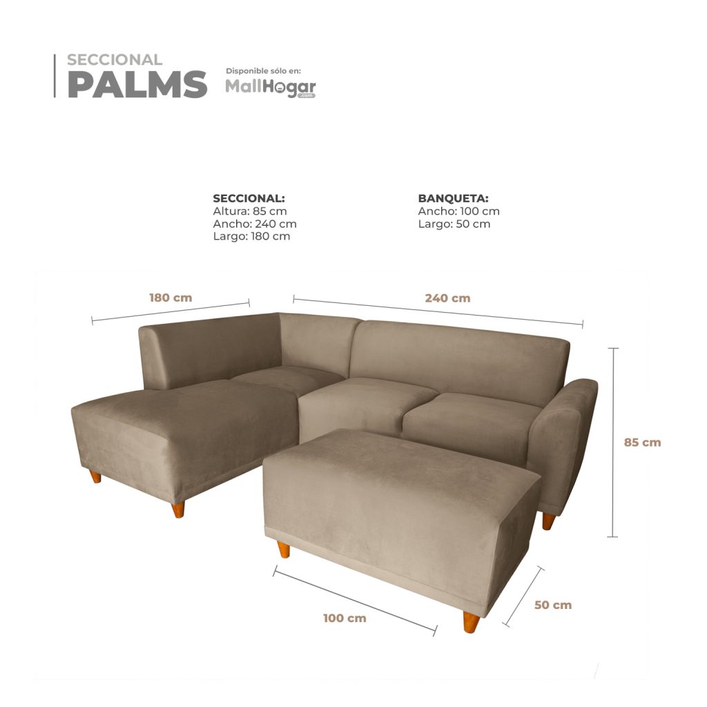 Seccional Palms Izquierdo + Banqueta – Beige oscuro