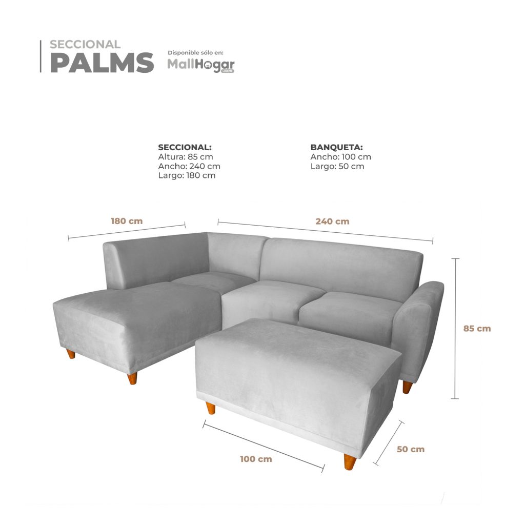 Seccional Palms Izquierdo + Banqueta – Gris Plata